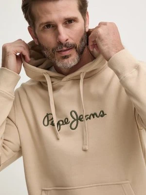 Pepe Jeans bluza bawełniana NEW JOE HOODIE męska kolor beżowy z kapturem z aplikacją PM582716