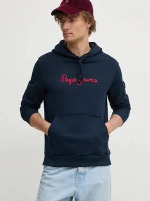 Pepe Jeans bluza bawełniana NEW JOE HOODIE męska kolor granatowy z kapturem z aplikacją PM582716