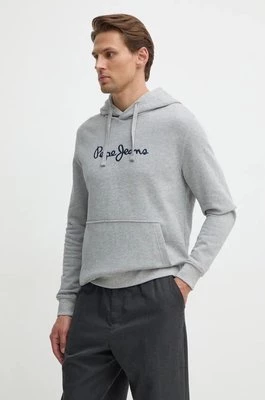 Pepe Jeans bluza bawełniana NEW JOE HOODIE męska kolor szary z kapturem z aplikacją PM582716