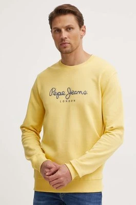 Pepe Jeans bluza bawełniana SAUL CREW męska kolor żółty z nadrukiem PM582702