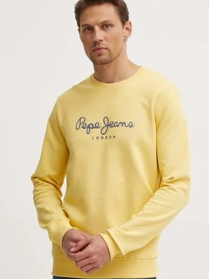 Pepe Jeans bluza bawełniana SAUL CREW męska kolor żółty z nadrukiem PM582702