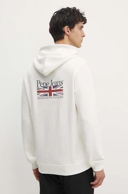 Pepe Jeans bluza bawełniana SEDRIC P męska kolor biały z kapturem z nadrukiem PM582710