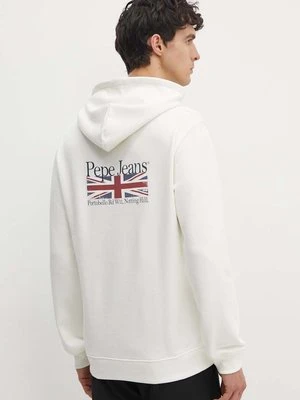 Pepe Jeans bluza bawełniana SEDRIC P męska kolor biały z kapturem z nadrukiem PM582710