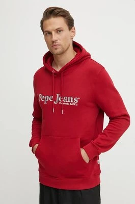 Pepe Jeans bluza bawełniana SOMERS HOODIE męska kolor czerwony z kapturem z nadrukiem PM582728