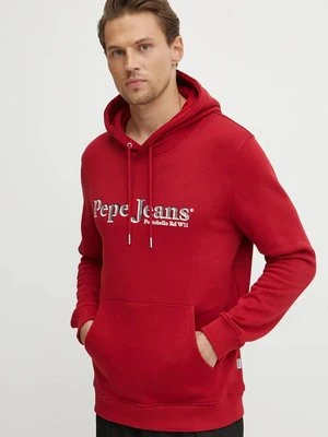 Pepe Jeans bluza bawełniana SOMERS HOODIE męska kolor czerwony z kapturem z nadrukiem PM582728