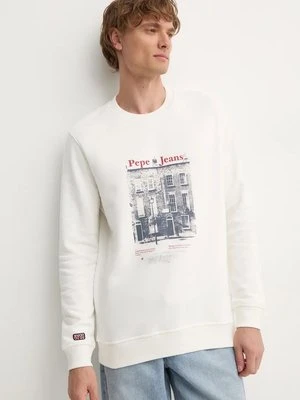 Pepe Jeans bluza bawełniana SOREN CREW męska kolor beżowy z nadrukiem PM582724