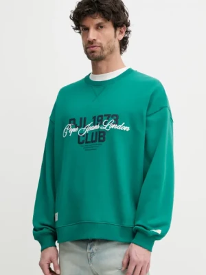 Pepe Jeans bluza bawełniana TALBOT CREW męska kolor zielony z aplikacją PM582847