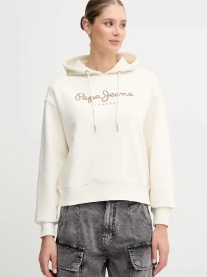 Pepe Jeans bluza damska kolor beżowy z kapturem z nadrukiem PL5800001