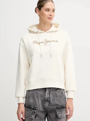 Pepe Jeans bluza damska kolor beżowy z kapturem z nadrukiem PL5800001