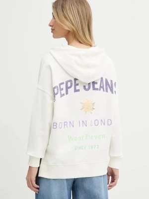 Pepe Jeans bluza damska kolor biały z kapturem z nadrukiem PL581526