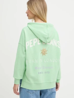 Pepe Jeans bluza damska kolor zielony z kapturem z nadrukiem PL581526