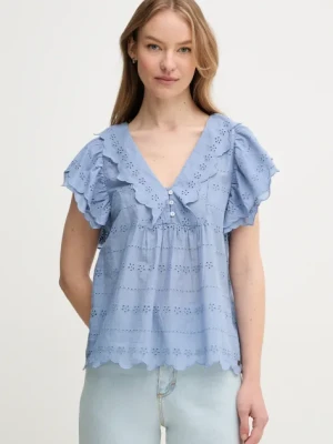 Pepe Jeans bluzka bawełniana DAME damska kolor niebieski w kwiaty PL305023