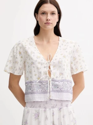 Pepe Jeans bluzka bawełniana damska kolor beżowy wzorzysta PL305106