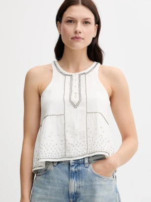 Pepe Jeans bluzka bawełniana damska kolor beżowy z aplikacją PL305102