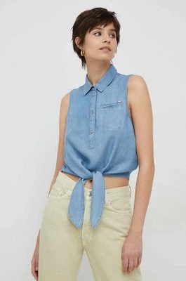 Pepe Jeans bluzka damska kolor niebieski gładka