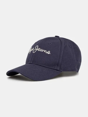 Pepe Jeans czapka z daszkiem bawełniana MALLON CAP kolor granatowy z aplikacją PM040567