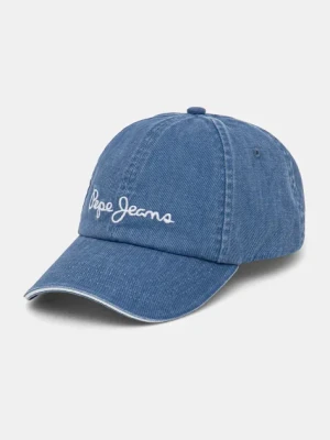 Zdjęcie produktu Pepe Jeans czapka z daszkiem bawełniana WEI CAP kolor niebieski z aplikacją PL040364