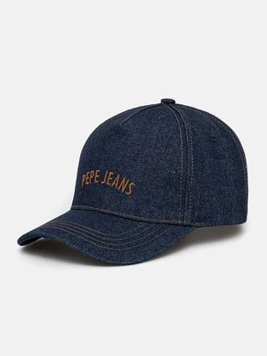 Pepe Jeans czapka z daszkiem jeansowa WALDA CAP kolor granatowy z aplikacją PL040356