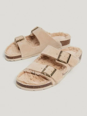 Pepe Jeans FOOTWEAR Skórzane klapki w kolorze beżowym rozmiar: 37