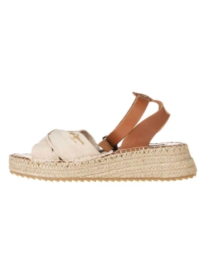 Pepe Jeans FOOTWEAR Skórzane sandały w kolorze beżowo-jasnobrązowym na koturnie rozmiar: 36