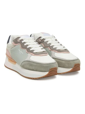 Pepe Jeans FOOTWEAR Skórzane sneakersy "Rusper" w kolorze kremowo-zielonym rozmiar: 36