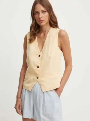 Pepe Jeans kamizelka z domieszką lnu ADITI kolor żółty jednorzędowa PL402420