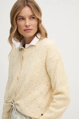 Pepe Jeans kardigan z domieszką wełny HELEN CARDIGAN kolor beżowy lekki PL702228