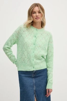 Pepe Jeans kardigan z domieszką wełny HELEN CARDIGAN kolor zielony lekki PL702228