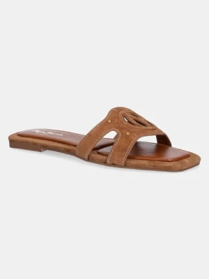 Pepe Jeans klapki zamszowe FRIDA SOFT damskie kolor brązowy PLS90697
