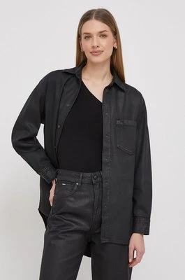 Pepe Jeans koszula bawełniana ALIX COATED damska kolor czarny relaxed z kołnierzykiem klasycznym