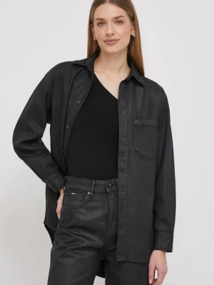 Pepe Jeans koszula bawełniana ALIX COATED damska kolor czarny relaxed z kołnierzykiem klasycznym PL304729