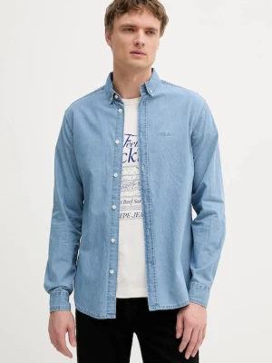 Pepe Jeans koszula bawełniana męska kolor niebieski slim z kołnierzykiem button-down PM3090014C0