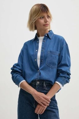 Pepe Jeans koszula jeansowa BOYFRIEND SHIRT damska kolor niebieski relaxed z kołnierzykiem klasycznym PL304895HT8