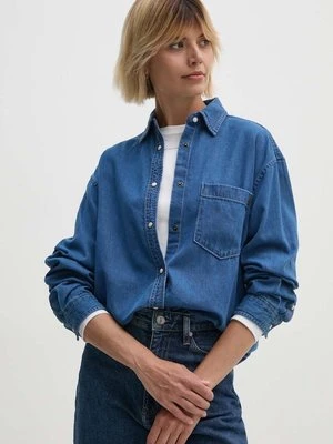 Pepe Jeans koszula jeansowa BOYFRIEND SHIRT damska kolor niebieski relaxed z kołnierzykiem klasycznym PL304895HT8