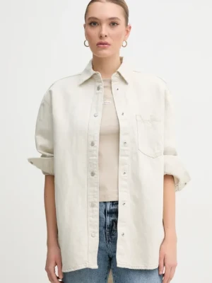 Pepe Jeans koszula jeansowa OVERSHIRT damska kolor beżowy relaxed z kołnierzykiem klasycznym PL304963TC9