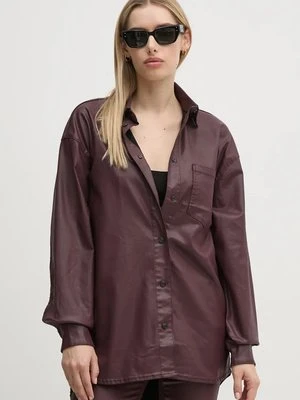 Pepe Jeans koszula OVERSHIRT damska kolor bordowy relaxed z kołnierzykiem klasycznym PL304963YH7