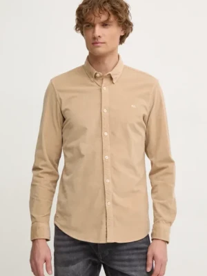 Pepe Jeans koszula sztruksowa MILLER kolor beżowy regular z kołnierzykiem button-down PM308730