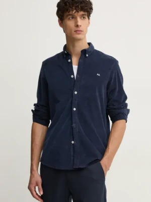 Pepe Jeans koszula sztruksowa MILLER kolor granatowy regular z kołnierzykiem button-down PM308730