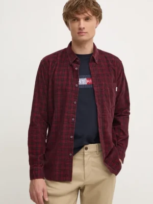 Pepe Jeans koszula welurowa MAREL kolor bordowy regular z kołnierzykiem button-down PM308725