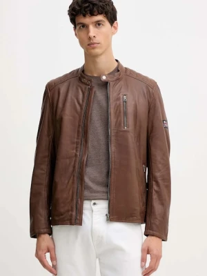 Pepe Jeans kurtka skórzana kolor brązowy przejściowa PM4027178