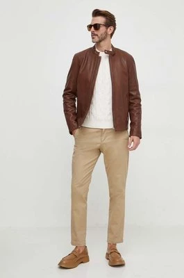 Pepe Jeans kurtka skórzana VONN męska kolor brązowy przejściowa PM402878