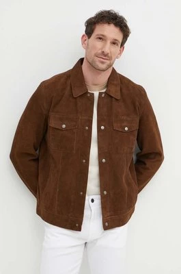 Pepe Jeans kurtka zamszowa VRYSON męska kolor brązowy przejściowa PM402963