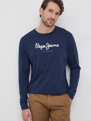 Pepe Jeans Longsleeve bawełniany EGGO LONG N kolor granatowy z nadrukiem PM508209.595