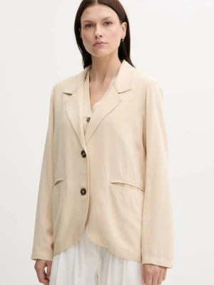 Pepe Jeans marynarka z domieszką lnu kolor beżowy oversize gładka PL402602
