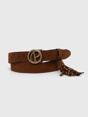 Pepe Jeans pasek zamszowy ATHELEA BELT kolor brązowy PL020858