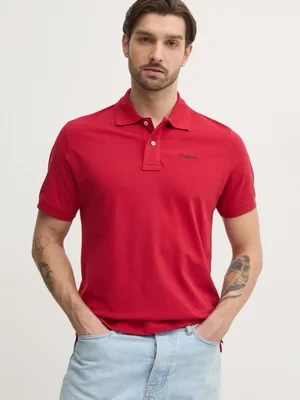 Pepe Jeans polo bawełniane ESSENTIAL POLO CONTRAST LOGO męski kolor czerwony gładki PM542298