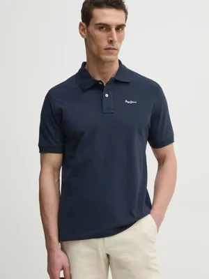 Pepe Jeans polo bawełniane ESSENTIAL POLO CONTRAST LOGO męski kolor granatowy gładki PM542298