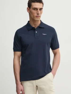 Pepe Jeans polo bawełniane ESSENTIAL POLO CONTRAST LOGO męski kolor granatowy gładki PM542298