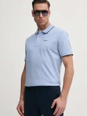 Pepe Jeans polo bawełniane Hans kolor niebieski gładki PM542101