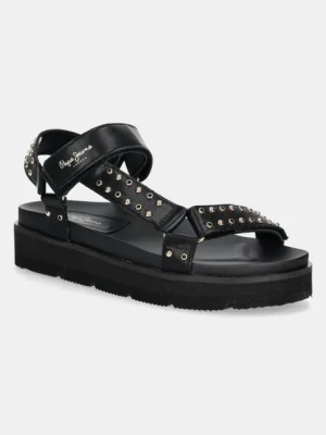 Pepe Jeans sandały POLA METAL damskie kolor czarny na platformie PLS90678